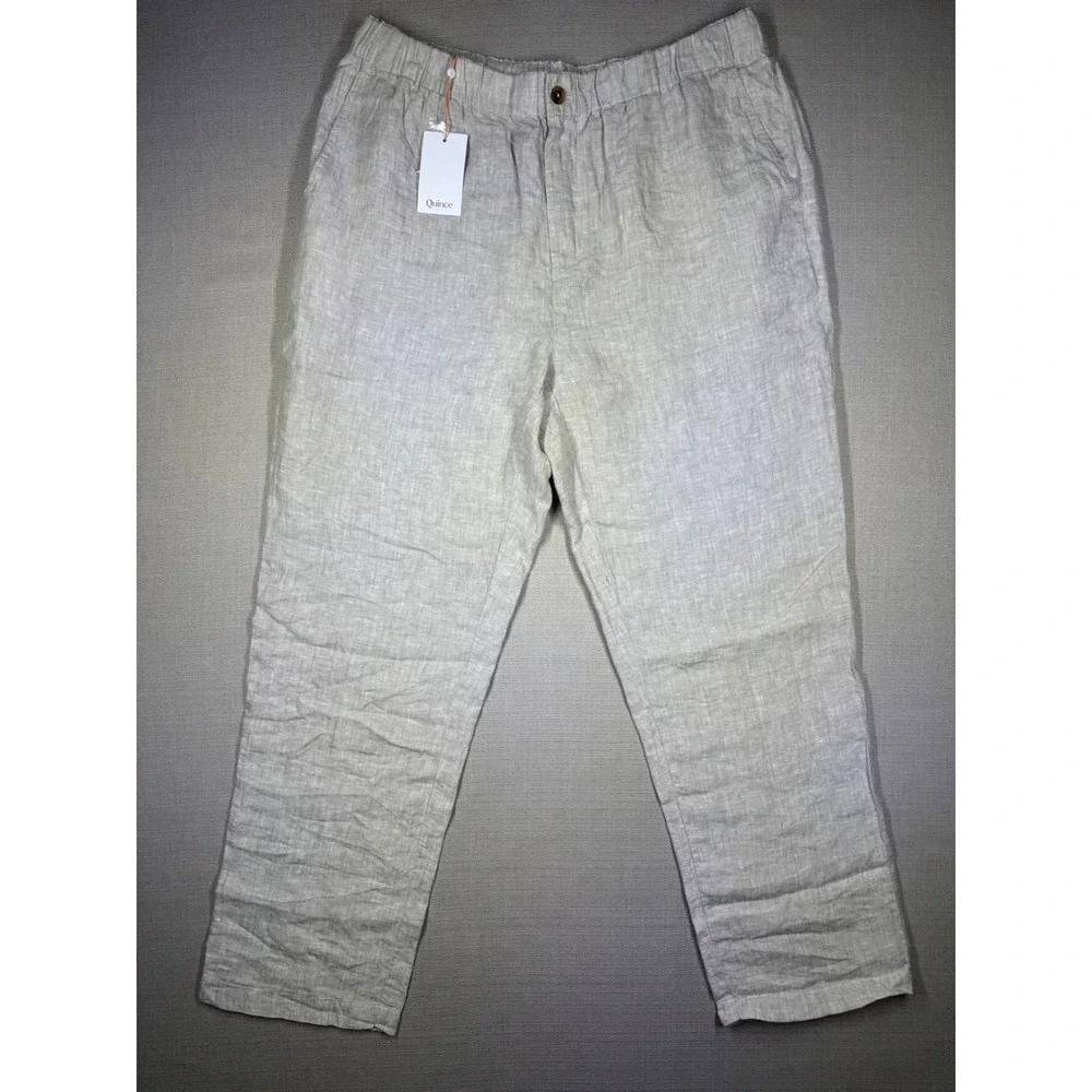 Quince Mens 100% European Linen Pants Driftwood Beige Elastic Waist Trousers NWT